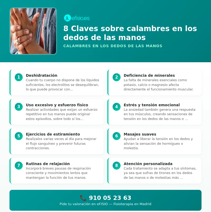 Infografía: calambres en los dedos de las manos - causas y tratamiento