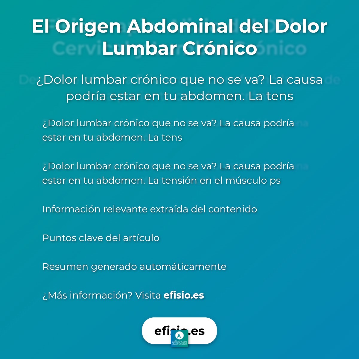 El Origen Abdominal del Dolor Lumbar Crónico