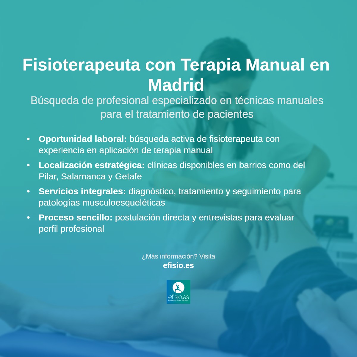 Imagen resumen sobre [Oferta de Empleo] Se busca Fisioterapeuta con Terapia Manual en Madrid