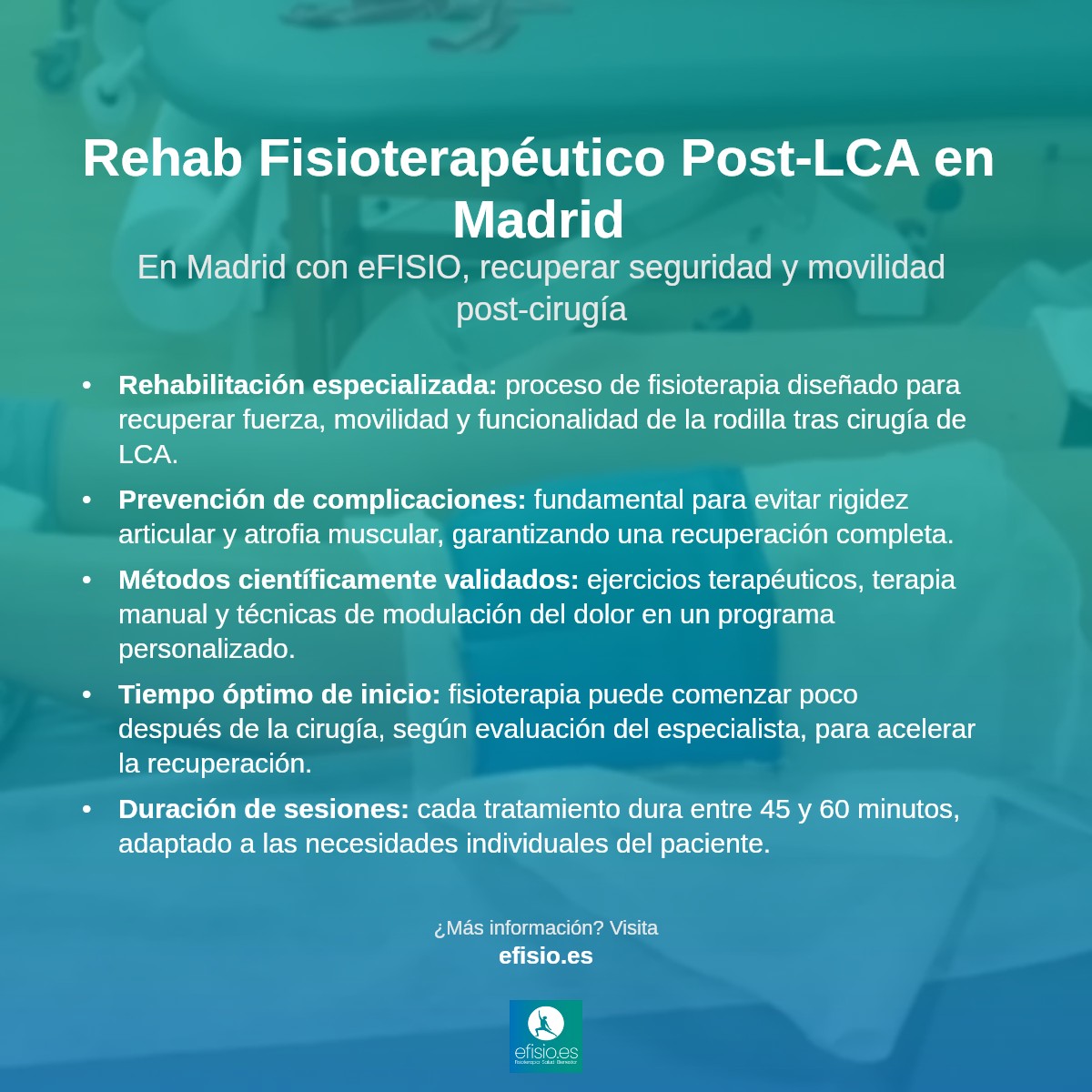 Imagen resumen sobre Rehabilitación después de Cirugía de Ligamento Cruzado Anterior (LCA)